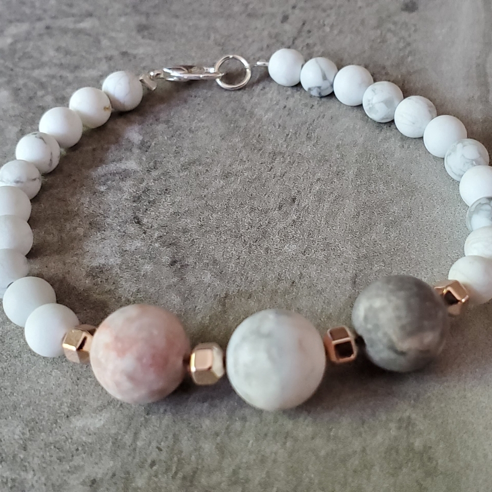White Howlite & Semi Precious Stone Bracelet